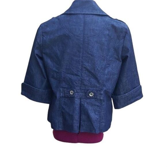 WHBM 90's Military Caped Peacoat Dark Wash Denim Jean Jacket  Button Down Sz 6 - Picture 5 of 8